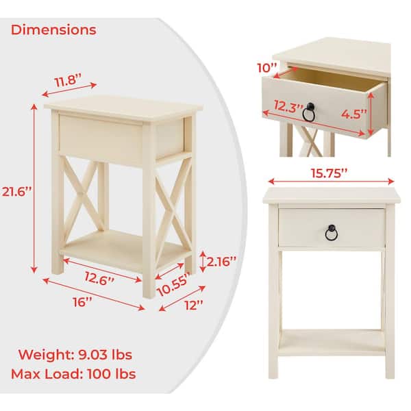 Homestock White Narrow End Table with Storage, Flip Top Narrow Side Tables for Small Spaces, Slim End Table with Storage Shelf