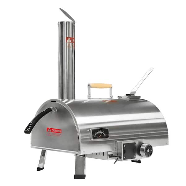 Miscool Anky 12 in. Stainless Steel Wood Pellet Outdoor Pizza Oven in Silver, Built-in Thermometer Pizza Cutter and Carry Bag