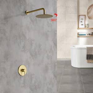 1-Spray Patterns with 1.5 GPM 10 in. Wall Mount Rain Fixed Shower Head with Rough-In Valve in Golden Brushed