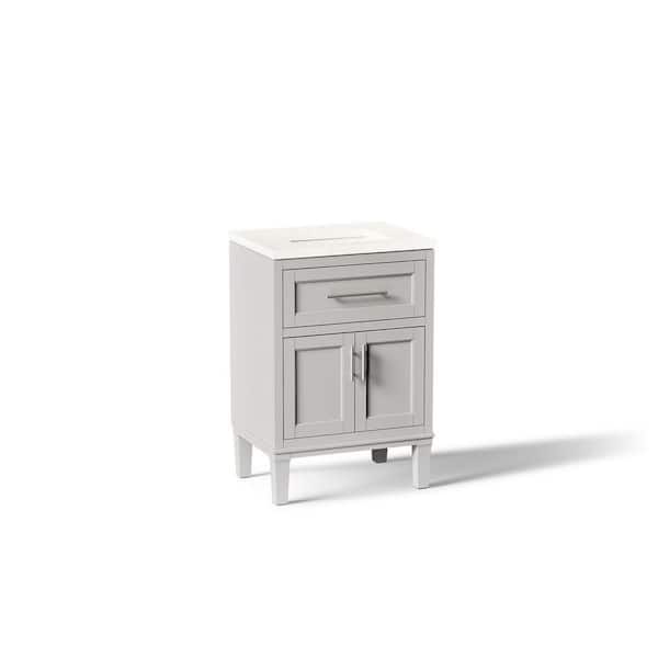 Chesil 24in. Single Sink Freestanding Atmos Grey Bath Vanity with Bianco Bella Quartz Top Assembled