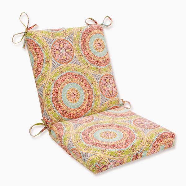 Pillow Perfect Tile Outdoor/Indoor 18 in. W x 3 in. H Deep Seat, 1 Piece Chair Cushion and Square Corners in Pink/Orange Delancey