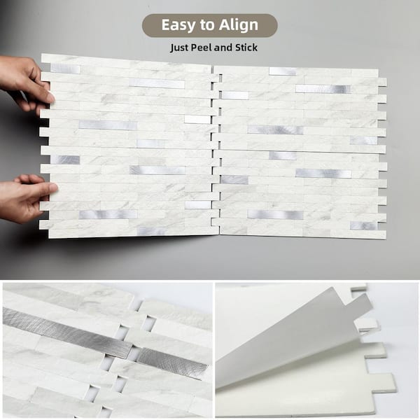 11.6 in. x 5.9 in. Metal and Composite Peel and Stick Backsplash in Marble Shine (20-Tile/9.46 sq. ft../Case)