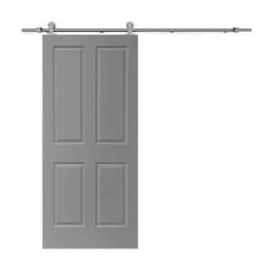 36 in. x 80 in. Light Gray Stained Composite MDF 4-Panel Interior Sliding Barn Door with Hardware Kit
