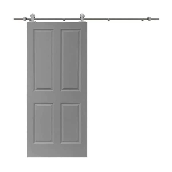 CALHOME 36 in. x 80 in. Light Gray Stained Composite MDF 4-Panel Interior Sliding Barn Door with Hardware Kit