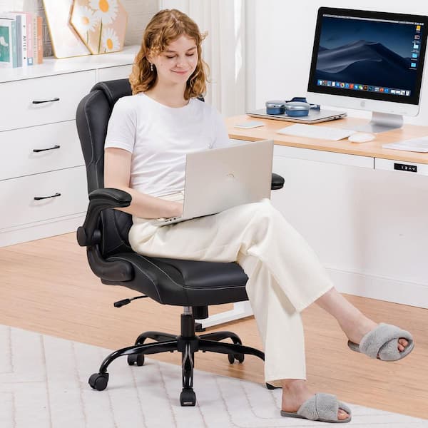 Gaming Chair with Flip-Up Armrest Faux Leather Video Gaming Chair with Rocking Function Ergonomic Computer Chair,Black