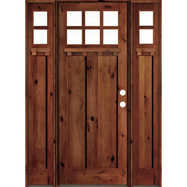 Krosswood Doors 60 in. x 96 in. Craftsman Alder 2-Panel Left-Hand/Inswing 6-Lite Clear Glass Red Chestnut Stain Wood Prehung Front Door