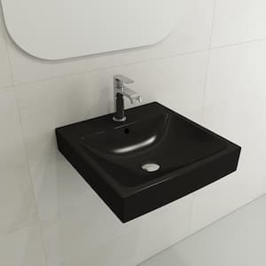 Scala Arch Wall-Mounted Matte Black 19 in. 1-Hole Fireclay Square Vessel Sink