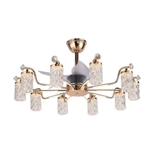 35in. 10-Light Gold Fandelier with Light and Remote, indoor Modern Luxury LED Chandelier Ceiling Fan for Living Room