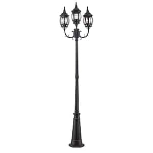Parkway 7.6 ft. 3-Light Rust Outdoor Lamp Post Light Fixture Set with Clear Glass