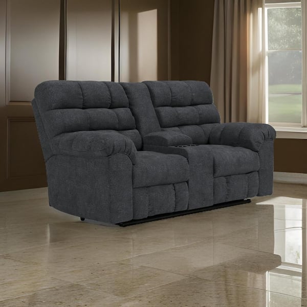 Benjara 39 in. Pillow Top Arm Fabric Rectangle Loveseat Recliner Sofa in Gray