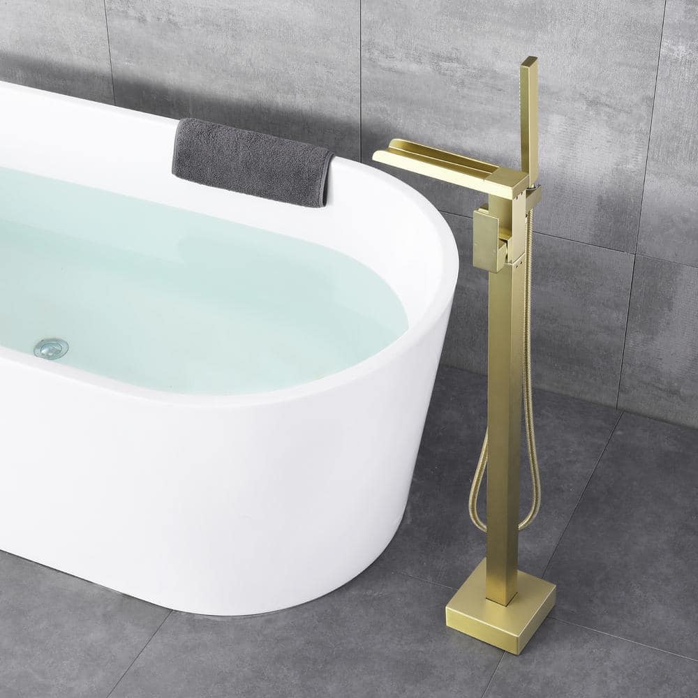 Brushed Gold Freestanding Tub Faucet with Handheld Shower