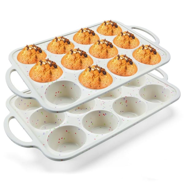 Silicone Muffin Pan for Baking, 12 Cup Regular Size Cupcake Baking Pan, BPA Free Silicone Muffin Tray (2-Pack)