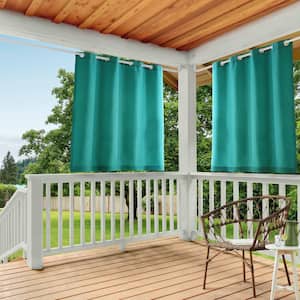 Cabana Teal Solid Polyester 54 in. W x 63 in. L Grommet Top Light Filterin.g Curtain. Panel (Double Panel)