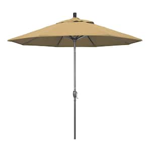 9 ft. Hammertone Grey Aluminum Market Patio Umbrella with Push Button Tilt Crank Lift in Champagne Olefin