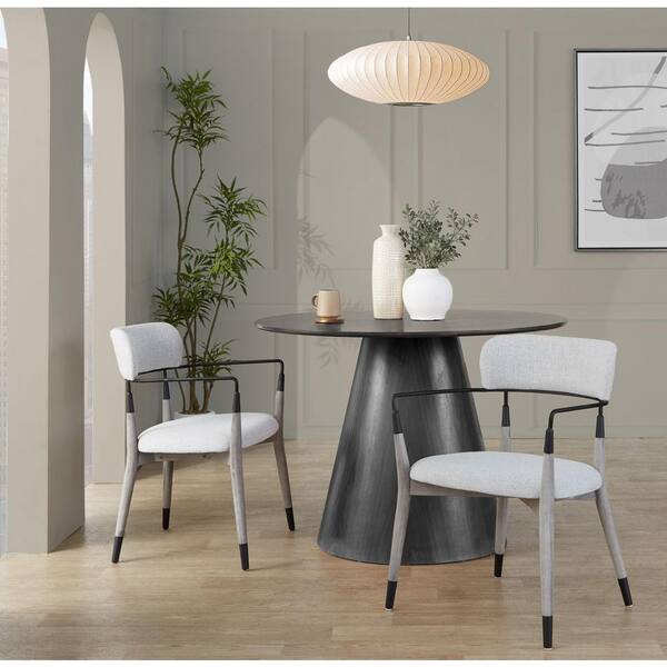 Savannah Light Grey Fabric, Grey Brushed Wood and Black Metal Arm Chair (Set of 2)