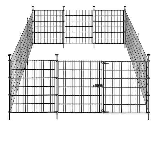 40 in. Iron Garden Fence Panels with Gate 14.5 ft. Includes Gloves Hammer Zip Ties Rustproof for Yard Safety
