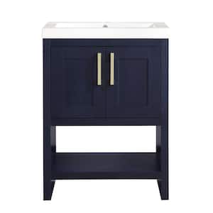 Farmhouse 24.5 in. W x 18.8 in. D x 34 in. H Freestanding Single Sink Bath Vanity in Navy with White Top
