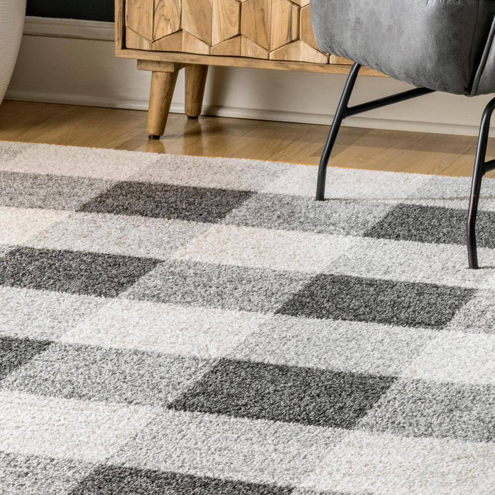 Gray Reversible Rectangular 8' x 10' Stain-Resistant Synthetic Area Rug