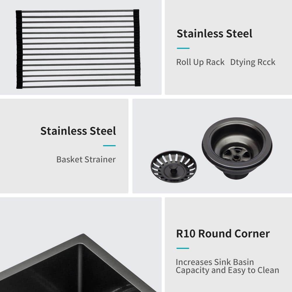 Gunmetal Black Stainless Steel Farmhouse Kitchen Sink with Accessories