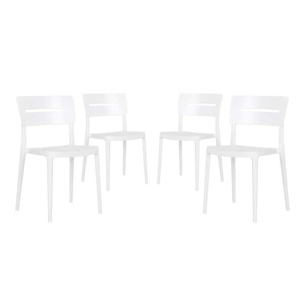 WESTIN OUTDOOR FrondandForm Outdoor Patio Modern Poly Plastic Stacking Dining Side Chair (Set of 4), White