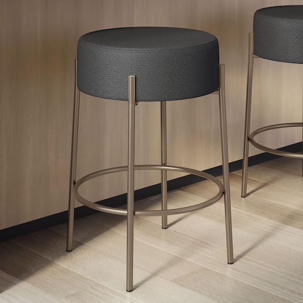 Clovis 26.75 in. Charcoal Grey Boucle Polyester / Bronze Metal Counter Stool