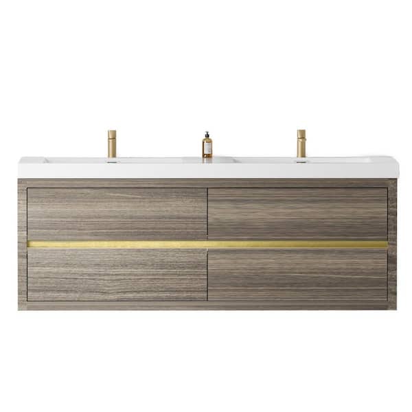 59.06 in. W x 19.69 in. D x 22.44 in. H Wall-Mounted Bath Vanity in Grey Ash with White Resin Top