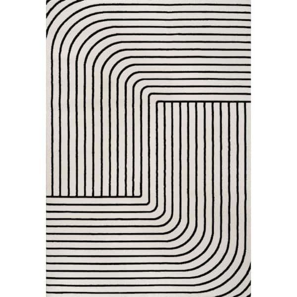 Odense High-Low Minimalist Angle Geometric Black/White 5 ft. x 8 ft. Area Rug