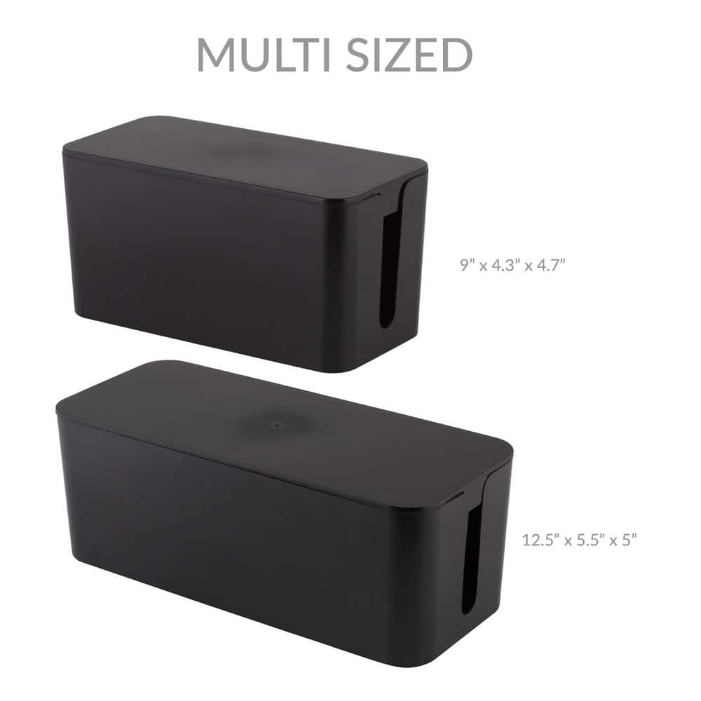 Black Rectangular Lidded Cable Organizer Storage Bin Set