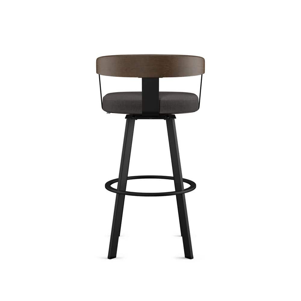 Lars 30" Gray Upholstered Swivel Barstool with Wood Back