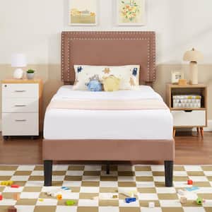 Upholstered Bed with Adjustable Headboard, No Box Spring Needed Platform Bed Frame, Bed Frame Coffee Twin Bed