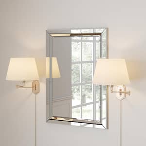 23.25 in. 1-Light Brushed Nickel Traditional Wall Mount Swing Arm Sconce Light with White Pleated Fabric Shade