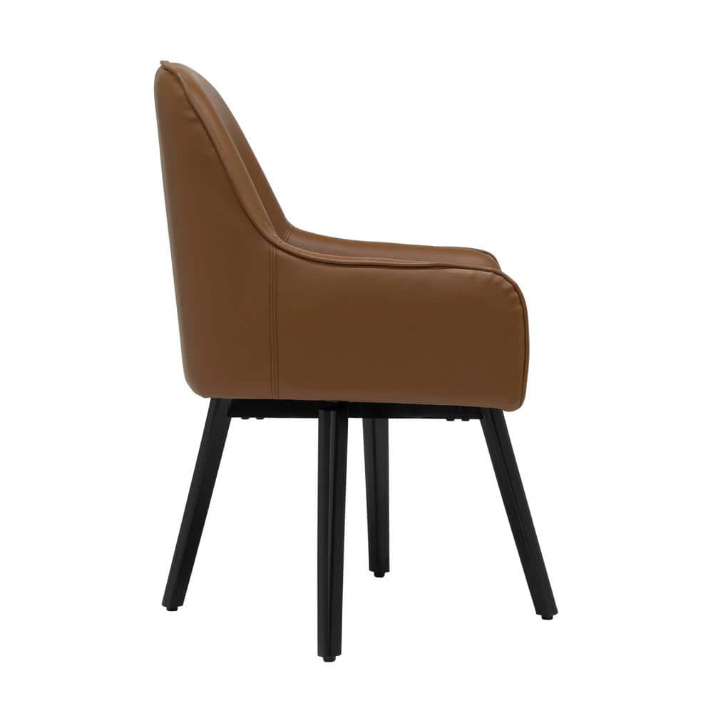 Caramel Brown Swivel Arm Chair with Metal Legs