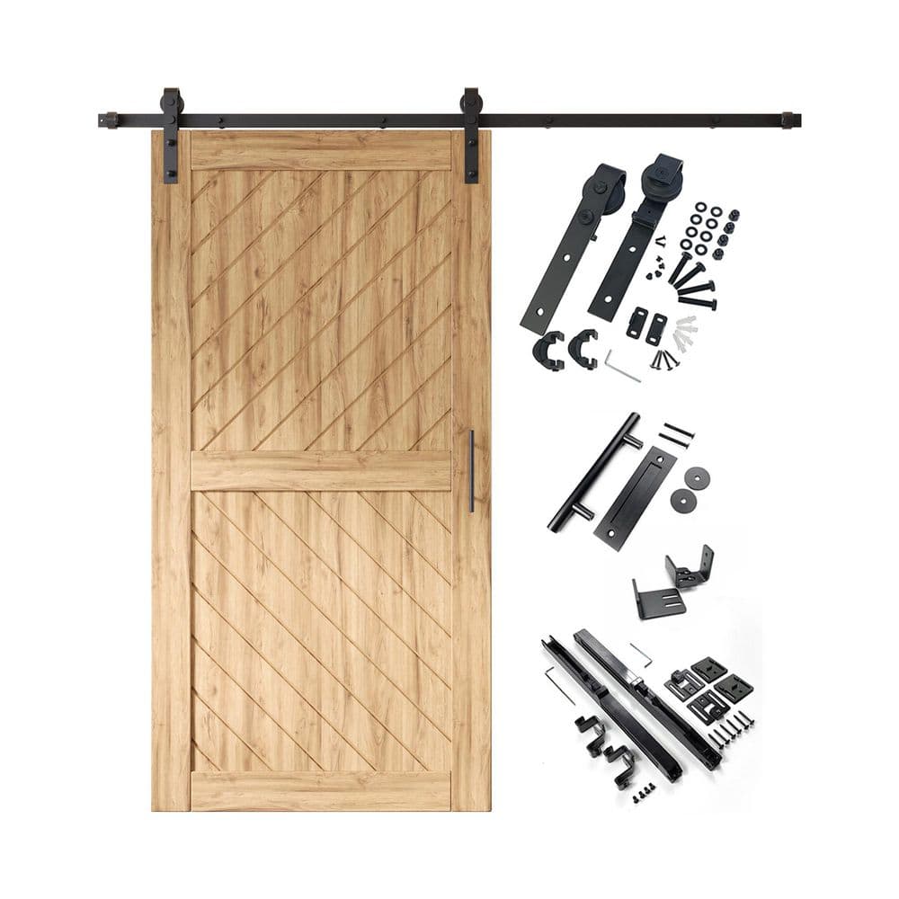 XT3 40 in. x 80 in. C-Panel Unfinished Slanted Stripe Design Solid Pine Wood Sliding Barn Door with Hardware Kit price history on PriceWatchPro