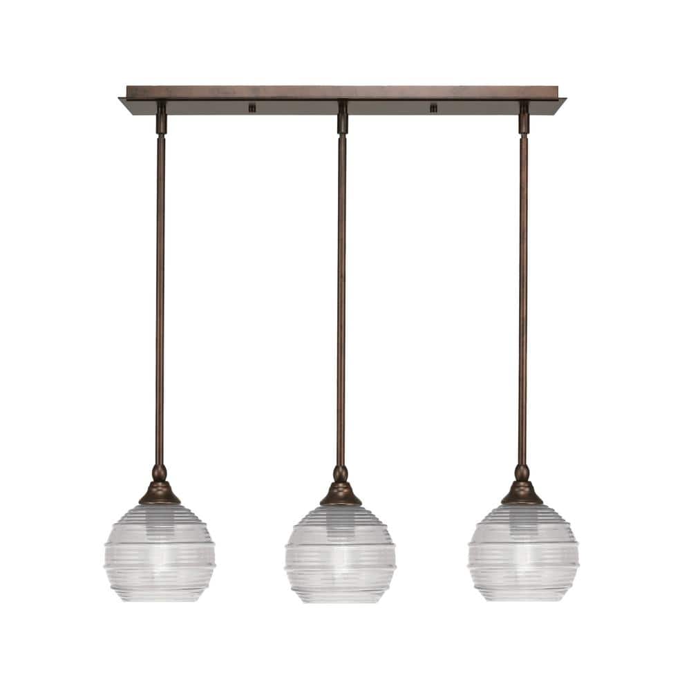 Livingston 100-Watt 3-Light Bronze Shaded Pendant Light with 6 in. Clear Ri