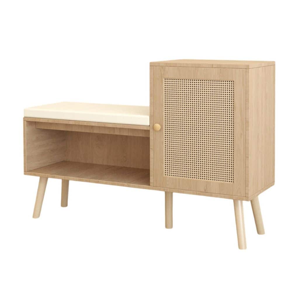 Flourishing 27.56 in. H x 39.37 in. W Brown Wood 2-in-1 Shoe Storage Bench with 2 Adjustable Shelves, Shoe Cabinet