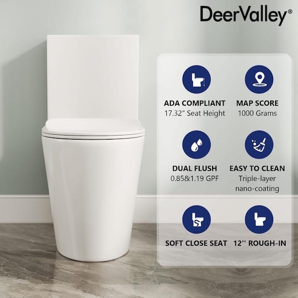12 in. Rough-In 1-Piece 0.8/1.2 GPF Dual Flush Round Toilet in White, Seat Included 12 in. Rough-In 1-Piece 0.8/1.2 GPF Dual Flush Round Toilet in White, Seat Included