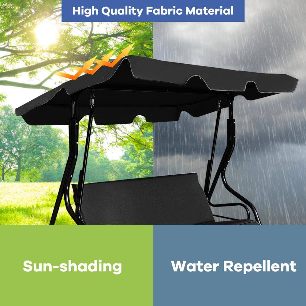 Black Aluminum Frame 3-Seats Outdoor Glider Hammock with Adjustable Canopy