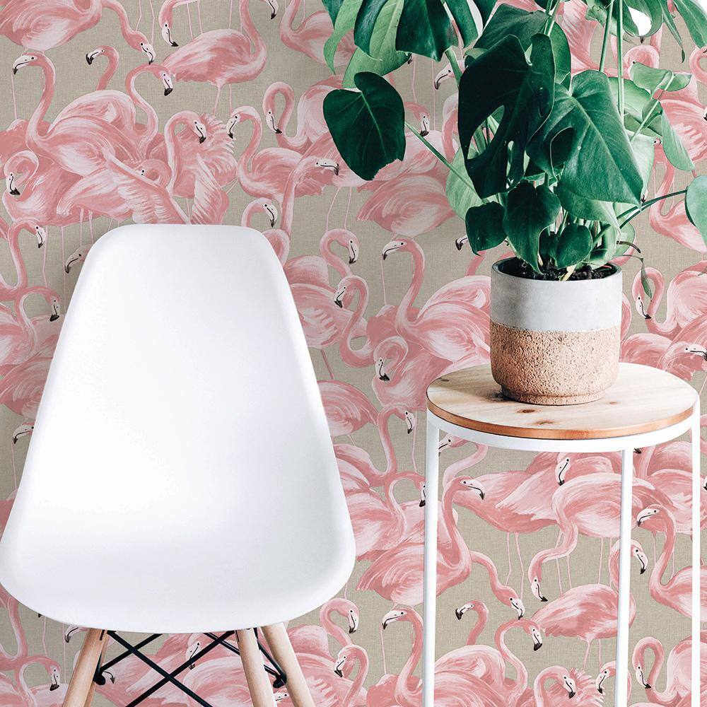 Ballerina Pink Flamingo Vinyl Peel and Stick Wallpaper Roll