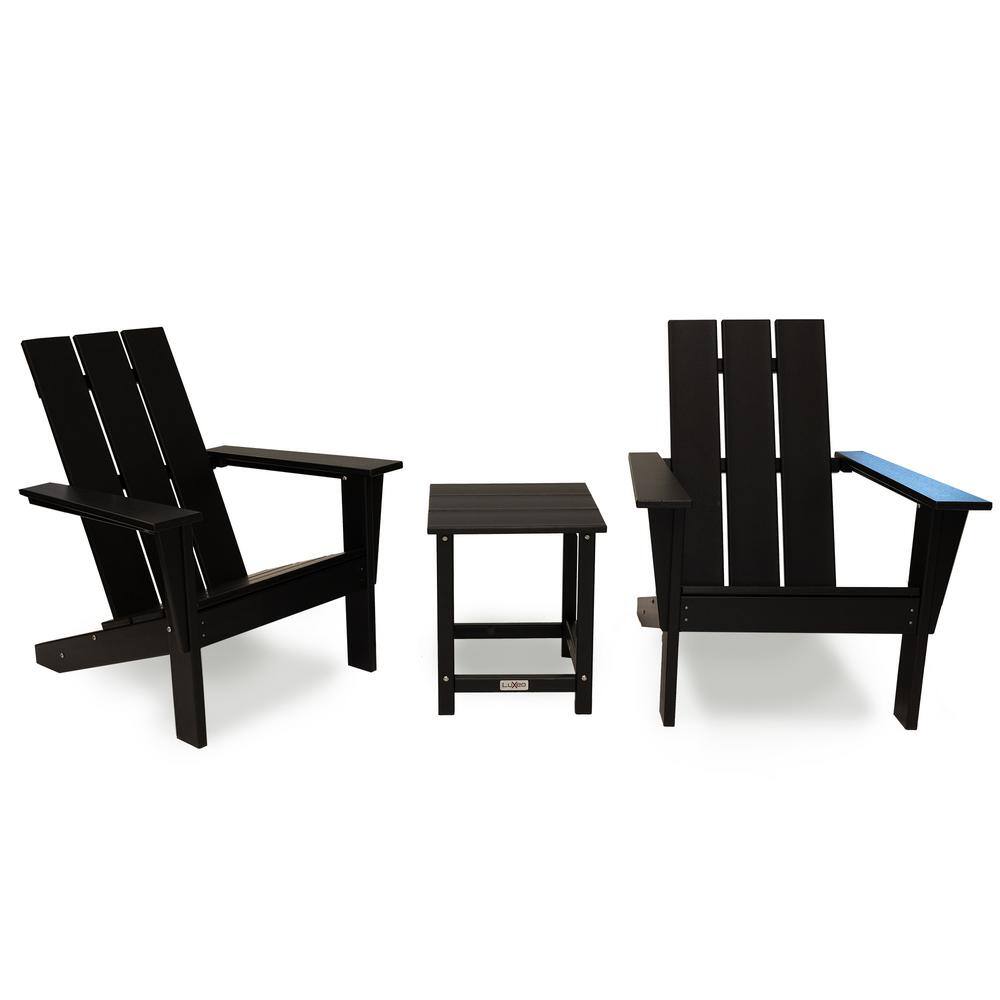Arcadia Black HDPE 3-Piece Outdoor Adirondack Chair and Table Set