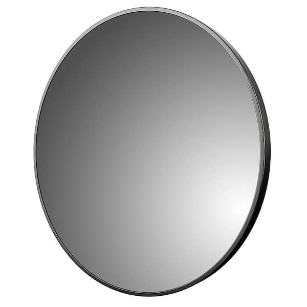 CRAFT + MAIN Reflections 28 in. W x 28 in. H Round Aluminum Framed Wall Mount Bathroom Vanity Mirror in Brushed Black