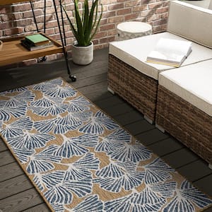 Harbour Blossoms Navy 2 ft. 6 in. x 6 ft. Floral Indoor/Outdoor Area Rug