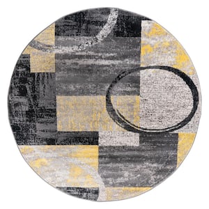 Contemporary Abstract Circle Design Yellow 6 ft. 6 in. Round Indoor Area Rug