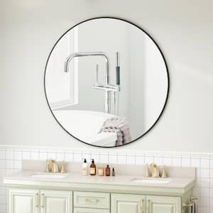 42 in. W x 42 in. H Round Framed Wall Bathroom Vanity Mirror in Black