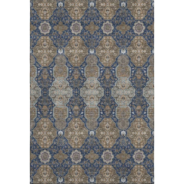 Mayfield Premium Machine Washable Abstract AMF2483 Navy 9 ft. x 12 ft. Area Rug