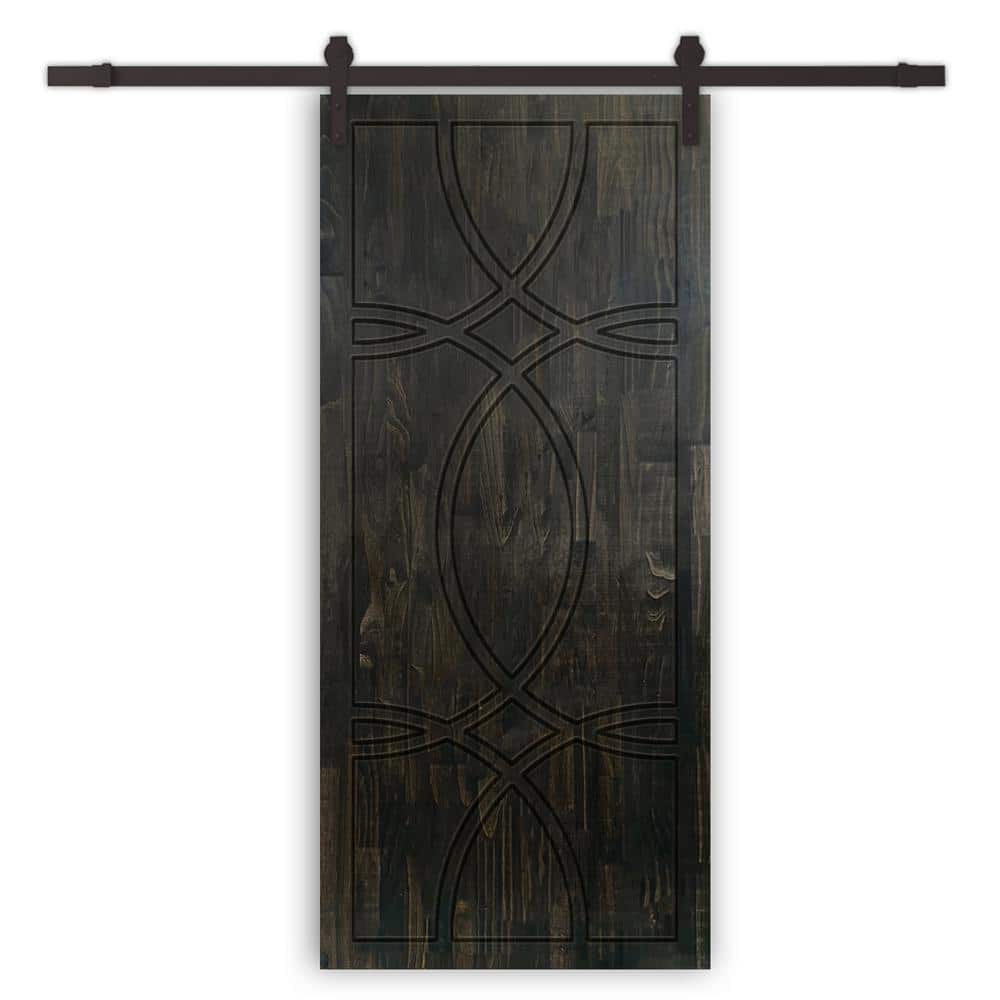 30 in. x 80 in. Charcoal Black Stained Pine Wood Modern Interior Sliding Barn Door with Hardware Kit price history on PriceWatchPro