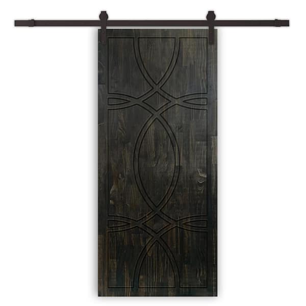CALHOME 30 in. x 96 in. Charcoal Black Stained Pine Wood Modern Interior Sliding Barn Door with Hardware Kit