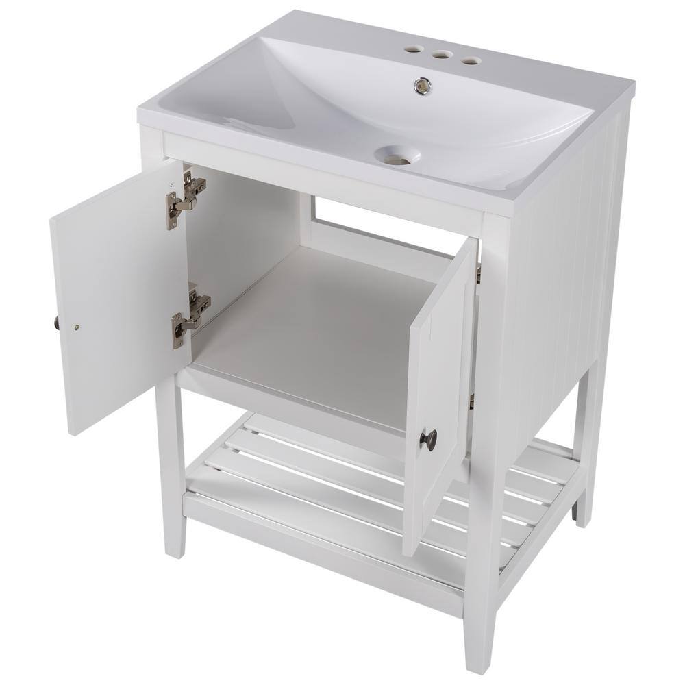 24" White Wood Freestanding Bathroom Vanity with Ceramic Sink