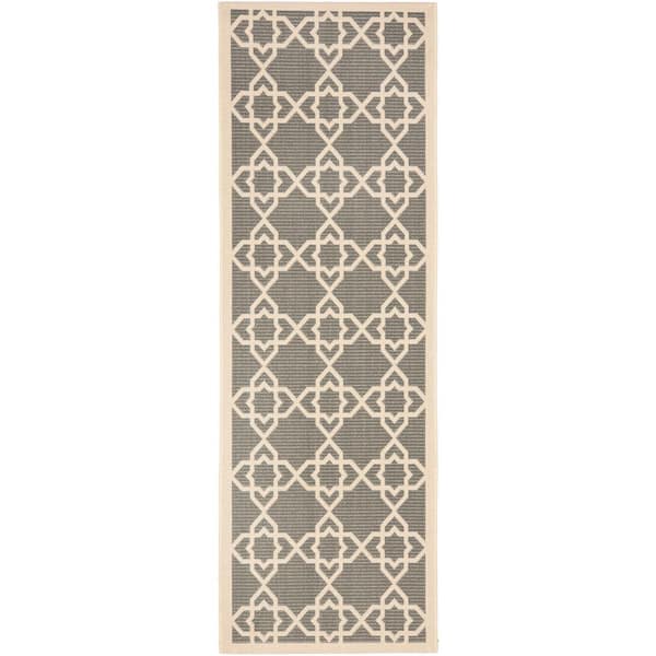 Courtyard Gray/Beige 2 ft. x 10 ft. Border Indoor/Outdoor Patio  Runner Rug