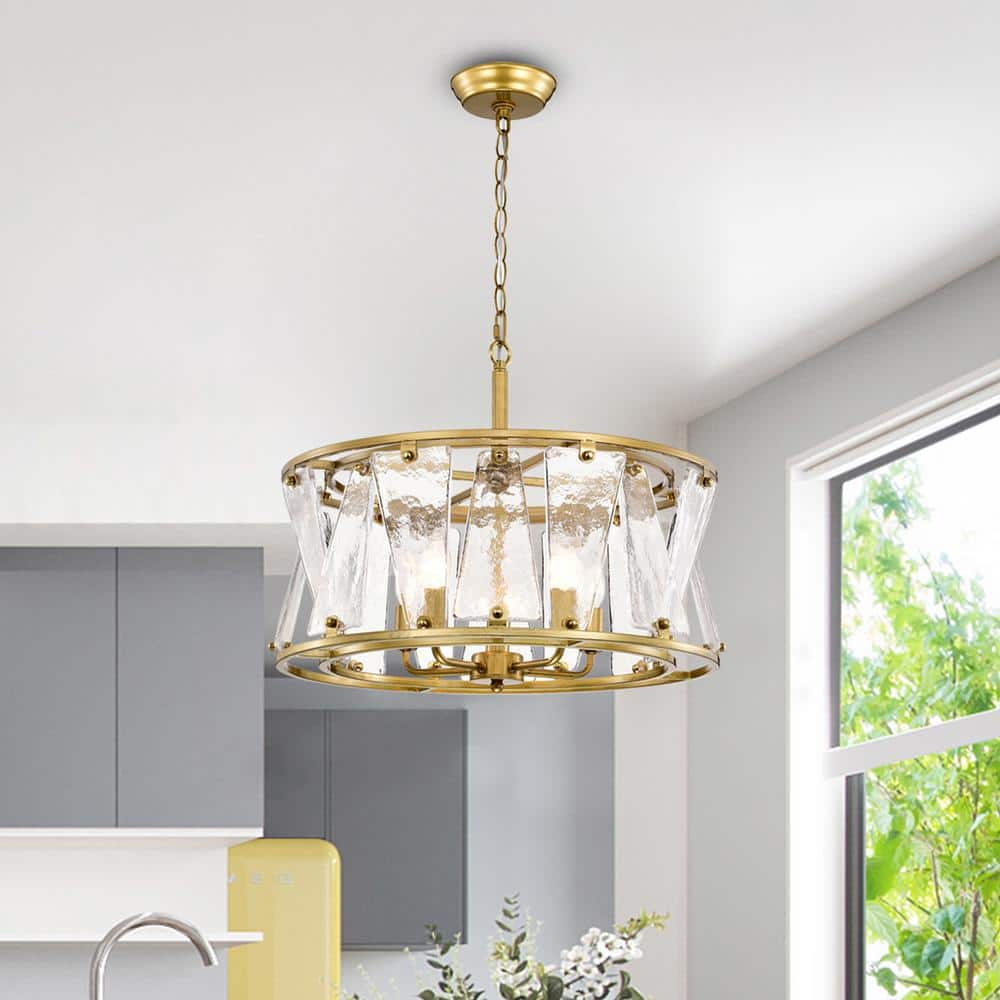 Jorgelina 20 in. Brushed Brass 5-Light Water Textured Glass Drum Round Chandelier price history on PriceWatchPro
