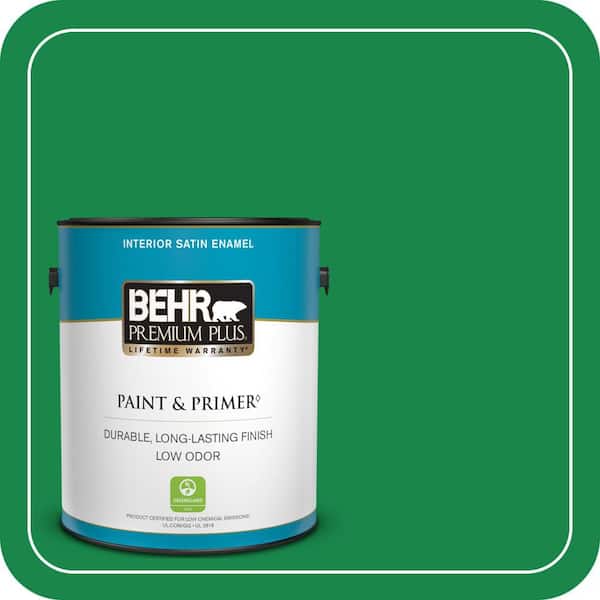 BEHR PREMIUM PLUS 1 gal. #460B-6 Chlorophyll Satin Enamel Low Odor Interior Paint & Primer